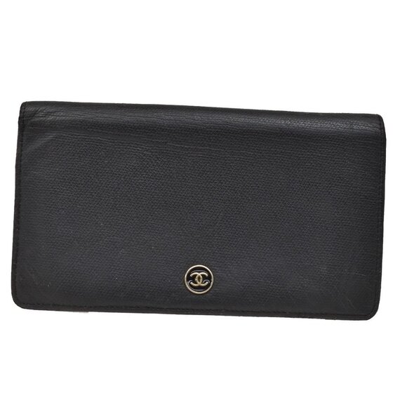 CHANEL CC Long Bifold Wallet Purse Leather Black GHW Italy - Picture 1 of 16